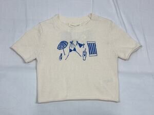 Happily Gray Beach Theme Sweater Short Sleeve Ivory Blue Size XS NWT